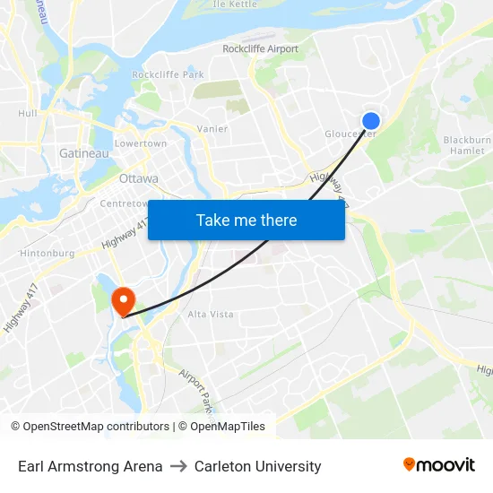 Earl Armstrong Arena to Carleton University map