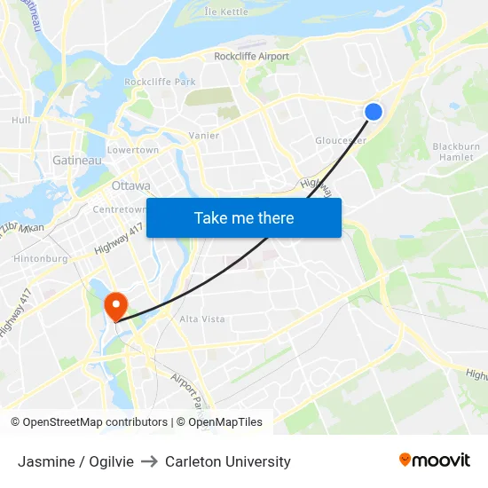 Jasmine / Ogilvie to Carleton University map