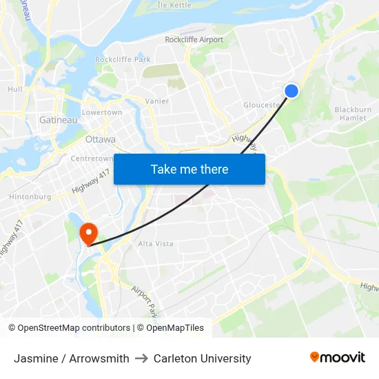 Jasmine / Arrowsmith to Carleton University map