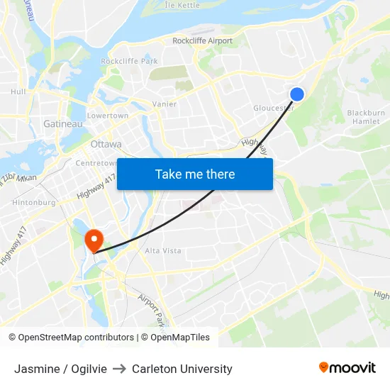 Jasmine / Ogilvie to Carleton University map
