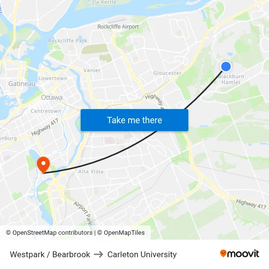 Westpark / Bearbrook to Carleton University map