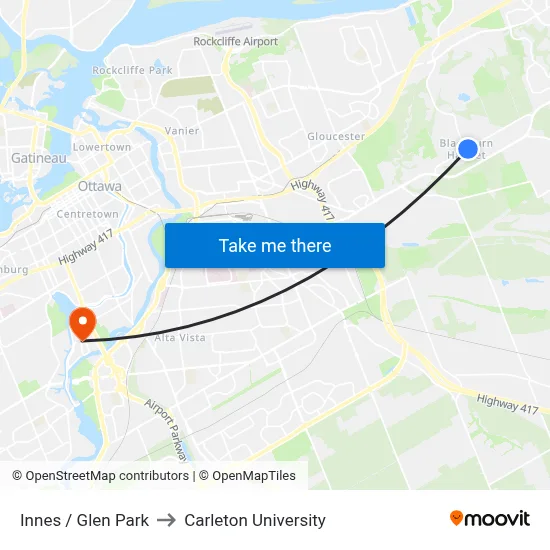Innes / Glen Park to Carleton University map