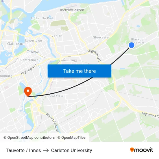 Tauvette / Innes to Carleton University map