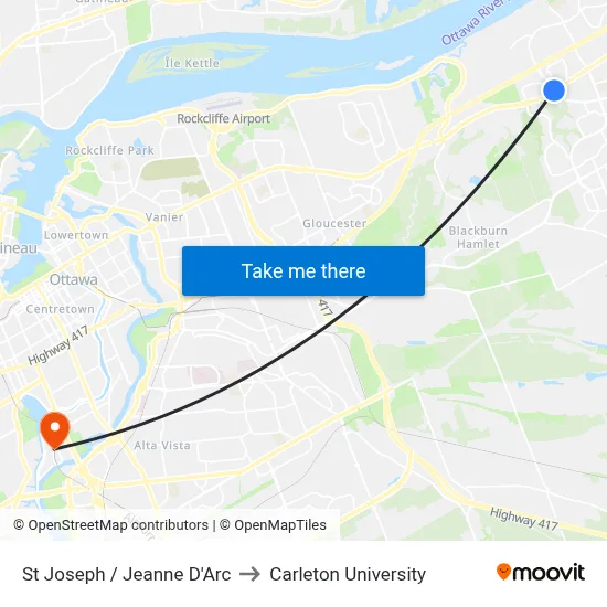 St Joseph / Jeanne D'Arc to Carleton University map