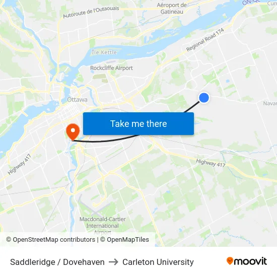 Saddleridge / Dovehaven to Carleton University map