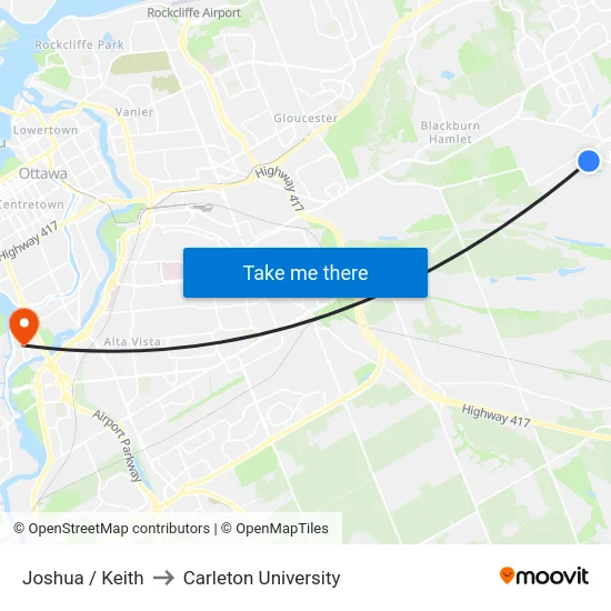 Joshua / Keith to Carleton University map