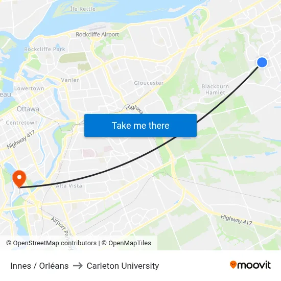 Innes / Orléans to Carleton University map