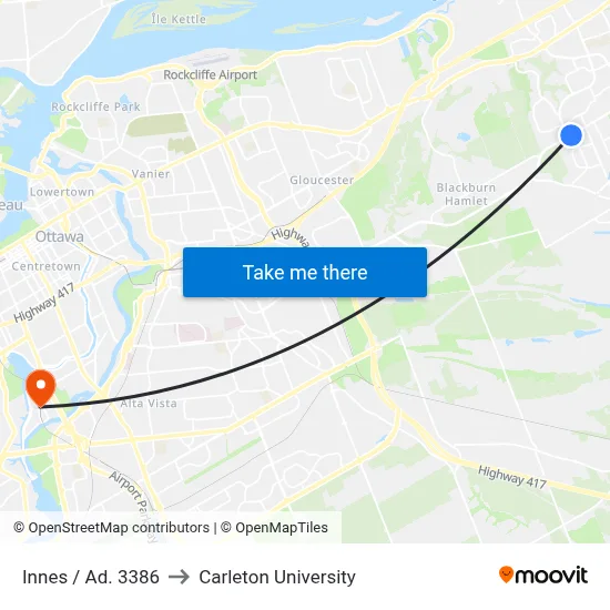 Innes / Ad. 3386 to Carleton University map