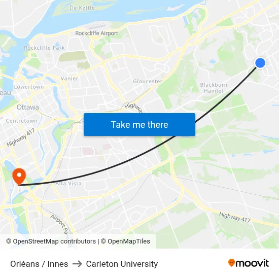 Orléans / Innes to Carleton University map