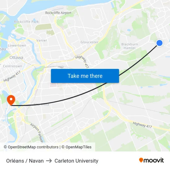 Orléans / Navan to Carleton University map