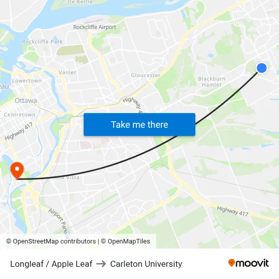 Longleaf / Apple Leaf to Carleton University map