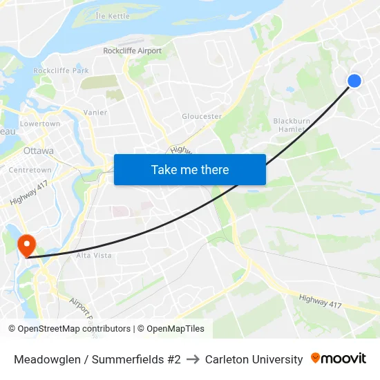 Meadowglen / Summerfields #2 to Carleton University map