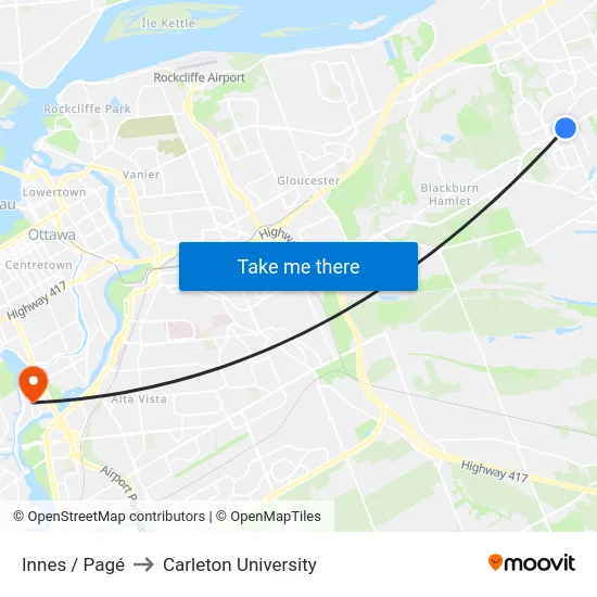 Innes / Pagé to Carleton University map