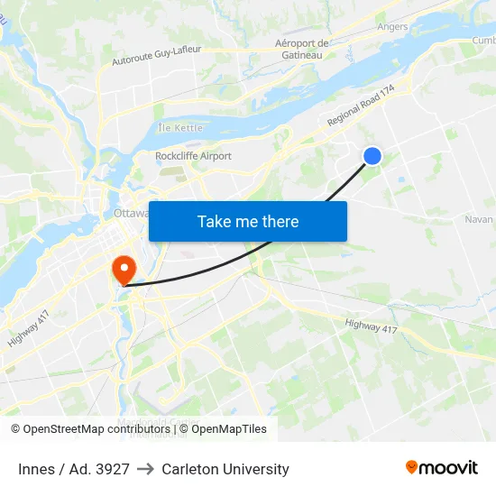 Innes / Ad. 3927 to Carleton University map