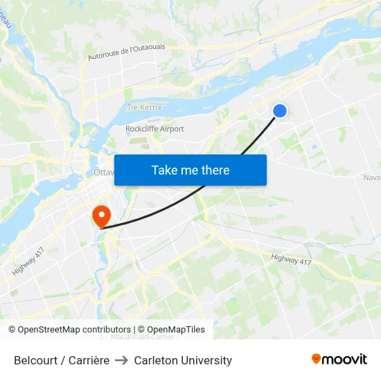 Belcourt / Carrière to Carleton University map