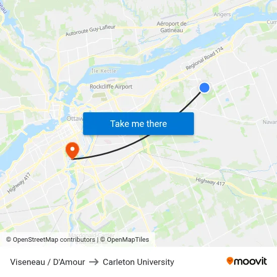 Viseneau / D'Amour to Carleton University map