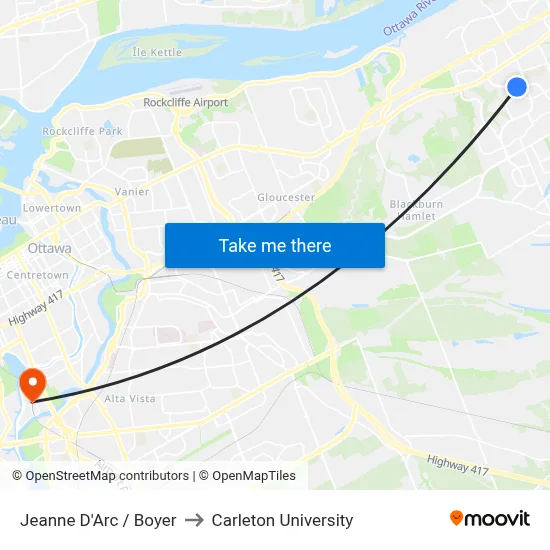 Jeanne D'Arc / Boyer to Carleton University map
