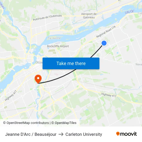 Jeanne D'Arc / Beauséjour to Carleton University map