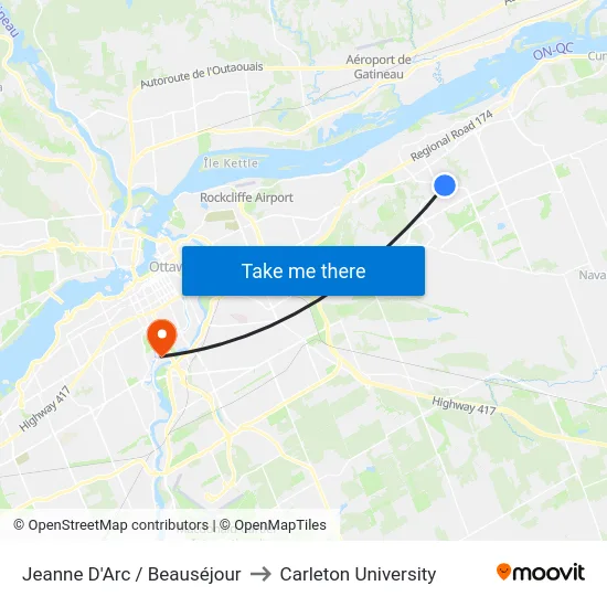 Jeanne D'Arc / Beauséjour to Carleton University map