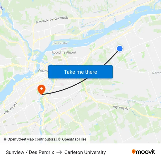 Sunview / Des Perdrix to Carleton University map