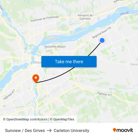 Sunview / Des Grives to Carleton University map