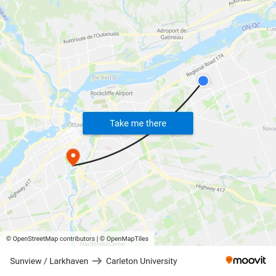 Sunview / Larkhaven to Carleton University map