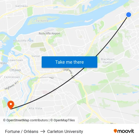 Fortune / Orléans to Carleton University map