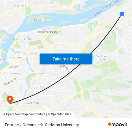 Fortune / Orléans to Carleton University map