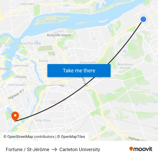Fortune / St-Jérôme to Carleton University map