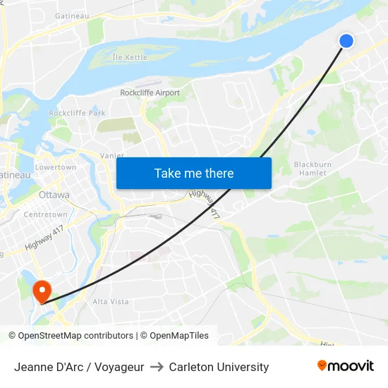 Jeanne D'Arc / Voyageur to Carleton University map