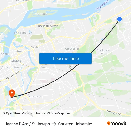 Jeanne D'Arc / St Joseph to Carleton University map
