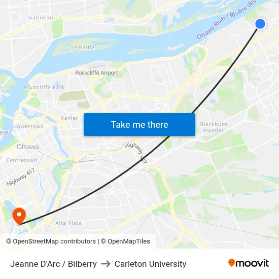 Jeanne D'Arc / Bilberry to Carleton University map