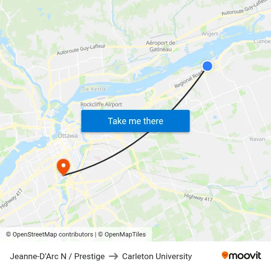Jeanne-D'Arc N / Prestige to Carleton University map