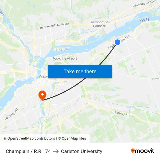 Champlain / R.R 174 to Carleton University map