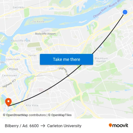 Bilberry / Ad. 6600 to Carleton University map