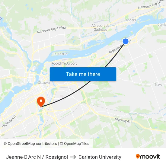 Jeanne-D'Arc N / Rossignol to Carleton University map