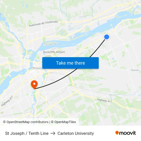 St Joseph / Tenth Line to Carleton University map