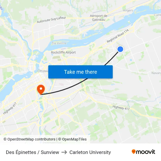 Des Épinettes / Sunview to Carleton University map