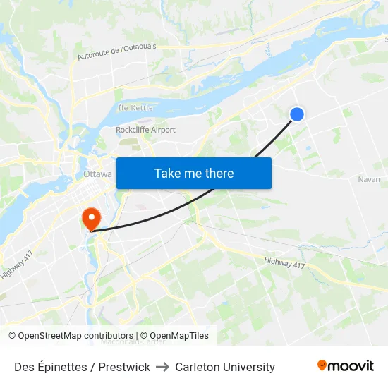 Des Épinettes / Prestwick to Carleton University map