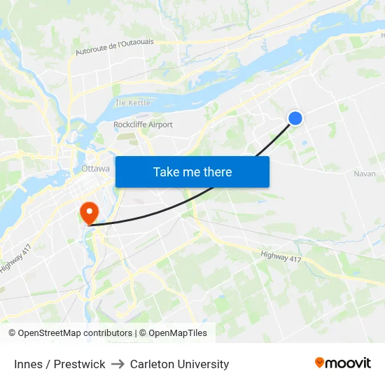 Innes / Prestwick to Carleton University map