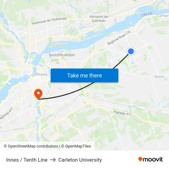 Innes / Tenth Line to Carleton University map