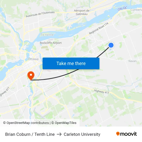 Brian Coburn / Tenth Line to Carleton University map