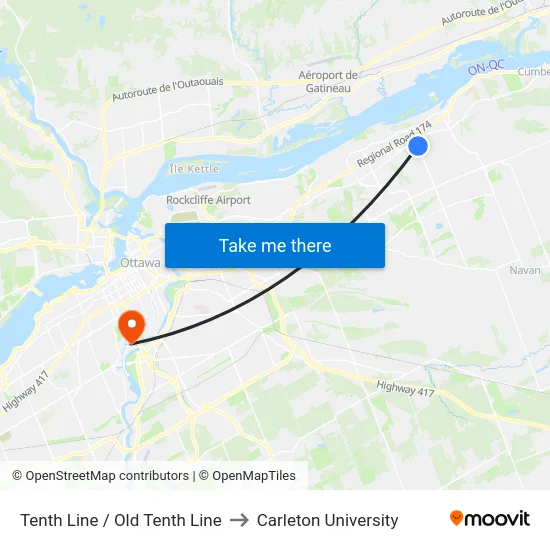 Tenth Line / Old Tenth Line to Carleton University map