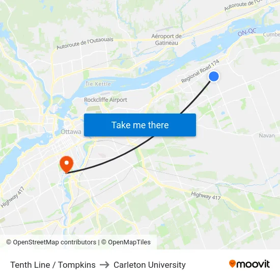 Tenth Line / Tompkins to Carleton University map