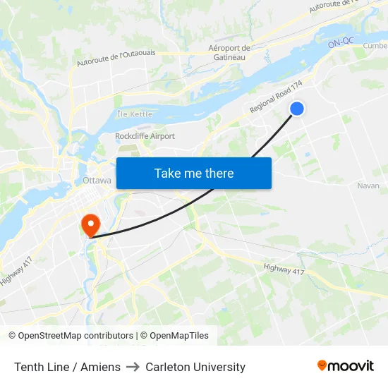 Tenth Line / Amiens to Carleton University map