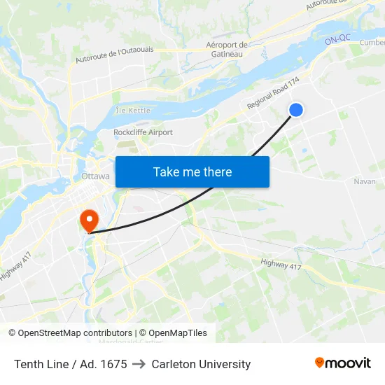 Tenth Line / Ad. 1675 to Carleton University map