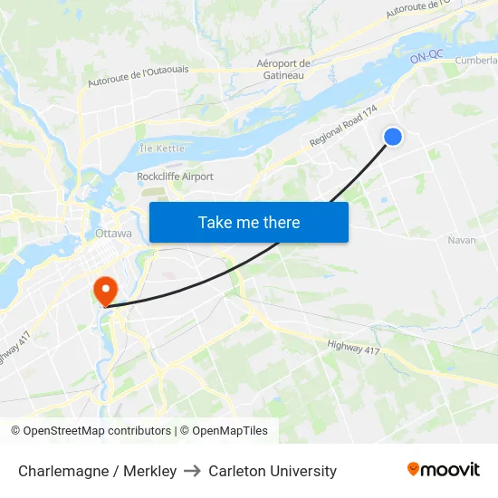 Charlemagne / Merkley to Carleton University map