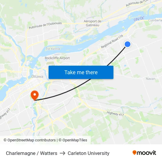 Charlemagne / Watters to Carleton University map