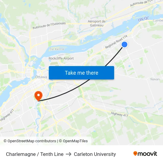 Charlemagne / Tenth Line to Carleton University map
