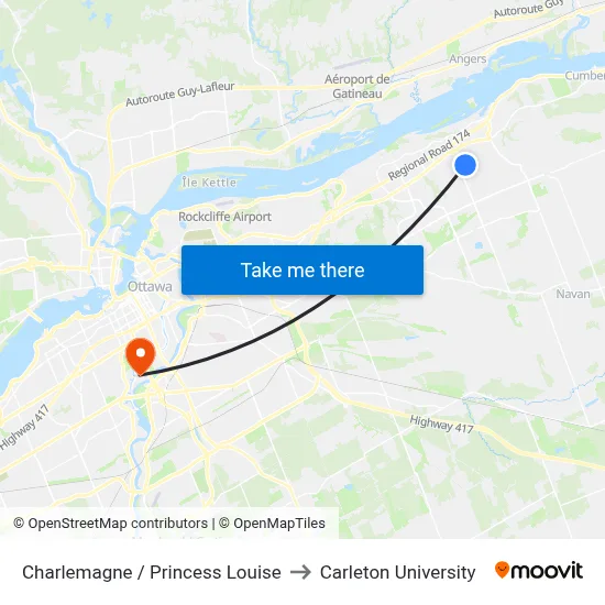 Charlemagne / Princess Louise to Carleton University map